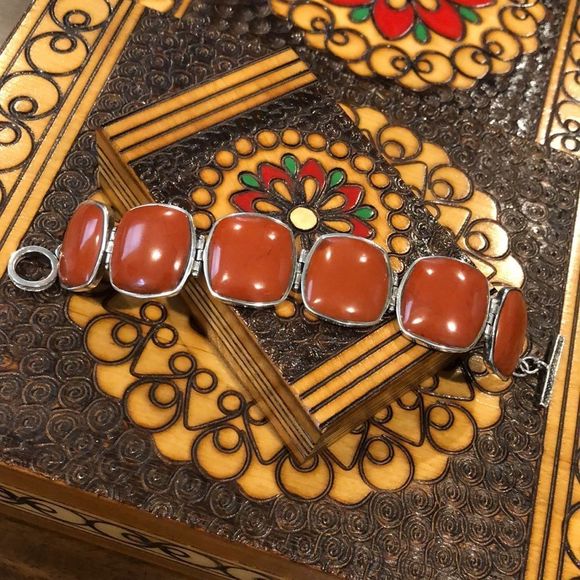 Vintage BARSE Burnt Orange Sterling Silver Toggle Bracelet - Picture 3 of 9